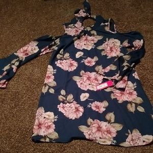 Teal floral cold shoulder dress